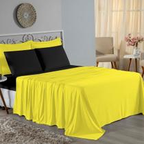 Jogo de Cama Casal Viúva Nobre 4 Peças Malha 100% Algodão - Amarelo / Preto Jogo de Cama Casal Viúva Nobre 4 Peças Malha 100% Algodão - Amarelo / Preto