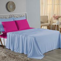 Jogo de Cama Casal Viúva Nobre 4 Peças Malha 100% Algodão - Azul-Bebê / Pink Jogo de Cama Casal Viúva Nobre 4 Peças Malha 100% Algodão - Azul-Bebê / Pink