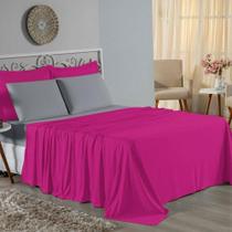 Jogo De Cama Casal Viúva Nobre 4 Peças Malha 100% Algodão - Pink / Cinza Jogo De Cama Casal Viúva Nobre 4 Peças Malha 100% Algodão - Pink / Cinza