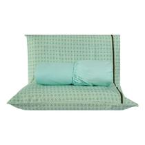 Jogo de Cama Chicago Estampado Verde Água Geométrico Queen 03 Peças - Percal 140 Fios