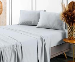 Jogo de Cama Completo King Extra 4 Peças Malha 100% Algodão Antialérgico Liso Cinza Gelo