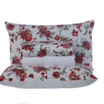 Jogo de Cama Craft Casal Queen 4 Peças Percal 200 Fios 100% Algodão - Estampa Rosas Vermelha