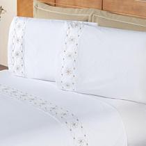 Jogo De Cama Damasco King 4 Peças 100% Poliéster 200 Fios - Branco-bege