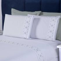 Jogo De Cama Damasco King 4 Peças 100% Poliéster 200 Fios - Branco/Cinza