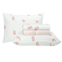 Jogo de Cama Duplo Queen 4 Peças Percal 180 Fios Borboleta Sonhare Prata