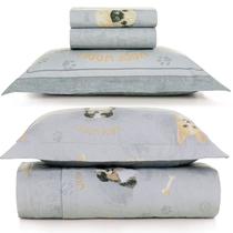 Jogo de Cama e Colcha Dupla Face Infantil Solteiro Karsten Percal 200 Fios 100% Algodão Kit 5 Peças