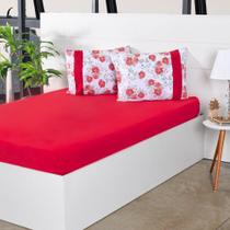 Jogo de Cama em Malha Solteiro Bella Cama 2 peças Vermelho Floral