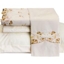 Jogo de Cama Emozione Casal King Size 4 Peças Percal 200 Fios 100% Algodão Bordado - Marfim