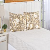 Jogo de cama estampado Bouti 3 peças king size floral caqui