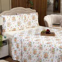 Jogo de Cama Estampado Floral Palha KING 04 Peças - Percal 140 Fios