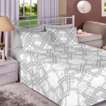 Jogo de Cama Estamparia Casal Premium Linea Cinza - 100% Algodão, 4 Peças, 180 Fios