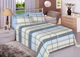 Jogo de Cama Estamparia Queen Premium com Listras Amarelas - Linha Azul Anil