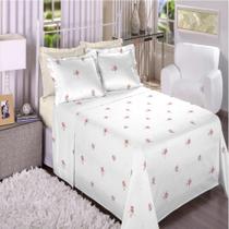 Jogo de Cama Estamparia Trésor Branco/florido 7771 300 Fios - 100% Algodão - Solteiro