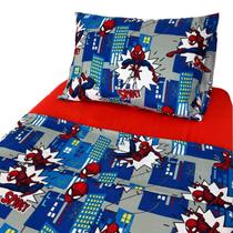 Jogo de Cama Infantil Homem Aranha 3 Peças 150 Fios Azul Lepper