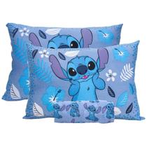 Jogo De Cama Infantil Lilo & Stitch Blue Casal Disney Simples 3 Peças Malha Portallar