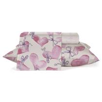 Jogo de Cama Infantil Menina Coração e Sapatilha Teka 3 Pçs 100 Algodão Jogo de Cama Infantil Menina Coração e Sapatilha Teka 3 Pçs 100 Algodão