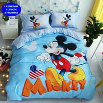 Jogo de cama infantil mickey azul 4 peças com edredom decor