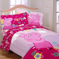 Jogo de cama infantil peppa pig 6 pç casal comum com edredom