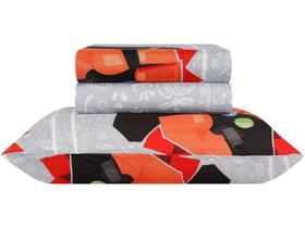 Jogo de Cama Infantil Solteiro Realce Algodão e - Poliéster Happy Day Gamer Cinza 3 Peças