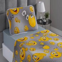 Jogo de Cama KazzaVip Casal Malha Estampado 100% Algodão Smile 4 peças Kids Cinza Jogo de Cama KazzaVip Casal Malha Estampado 100% Algodão Smile 4 peças Kids Cinza