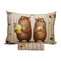 Jogo de Cama KazzaVip Solteiro Malha Mista 70% Algodão e 30% Poliéster Joy Capivara 2 peças Perola