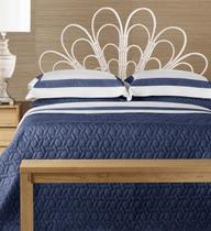 Jogo De Cama King 100% Algodão Egípcio Branco Bordado Azul