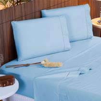 Jogo de Cama King 140 fios Ponto Palito Azul Valle Enxovais 4 peças