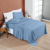 Jogo de Cama King 200 Fios Detalhe Bordado Nobless 04 Peças Ice Blue Jogo de Cama King 200 Fios Detalhe Bordado Nobless 04 Peças Ice Blue