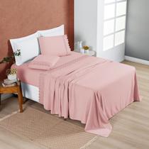 Jogo de Cama King 200 Fios Detalhe Bordado Nobless 04 Peças Sal Rosa Jogo de Cama King 200 Fios Detalhe Bordado Nobless 04 Peças Sal Rosa