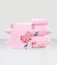 Jogo de Cama King 200 Fios Flores Lar e Lazer Rosa Jogo de Cama King 200 Fios Flores Lar e Lazer Rosa
