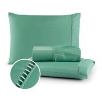 Jogo de Cama King 3 Peças 400 Fios Toque Aveluladado Verde Jogo de Cama King 3 Peças 400 Fios Toque Aveluladado Verde
