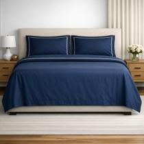 Jogo de Cama King 300 Fios Algodão Egípcio Cetim Azul Monet