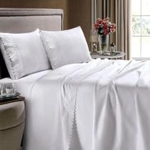 Jogo De Cama King 4 Peças Com Aplicação De Renda 400 Fios