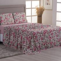 Jogo de Cama King Algodão Malha Macia e Resistente Estampado 04 Peças Rose