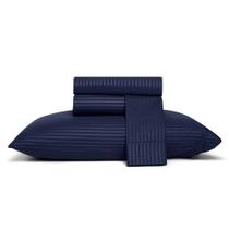 Jogo de Cama King Andreza Stripe Navy 4 pçs (2 Lençois e 2 Fronha)