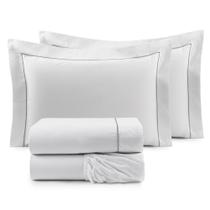 Jogo de Cama King Basic em Algodão 250 Fios 04 Pcs - Branco / Prata