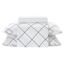 Jogo de Cama King Branco Orion Quadriculado 4 Peças Algodão Dohler