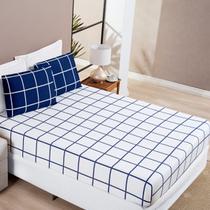 Jogo De Cama King Dupla Face Grid Micro Percal 200 Fios Austin 3 Pçs Marinho