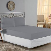 Jogo de Cama King Nobre 3 Peças Lençol com Elástico de 30cm de Altura Malha 100% Algodão - Cinza