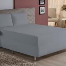 Jogo de Cama King Nobre 3 Peças Luva de Box 55cm de Altura Malha 100% Algodão - Cinza