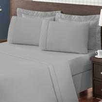 Jogo de Cama King Percal 600 Fios Algodão Ponto Palito 04 Peças Cinza