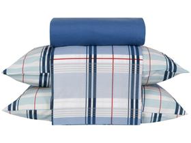 Jogo de Cama King Santista 100% Algodão - Royal Madras Azul 4 Peças