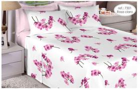 Jogo de cama king size Percal 200 fios - 100 algodão Premium - Rosa Claro 7301 - Estamparia