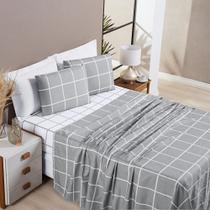 Jogo de cama lençol 04 peças Micro Percal 200 Fios Estampado Grid Austin Todos os tamanhos