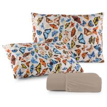 Jogo de Cama Lençol 100% Algodão com Elástico Estampado 02 e 03 Pçs Malha Penteada Fio 30/1 Solteiro/Casal/Queen/King