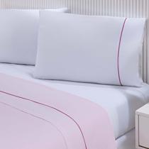 Jogo De Cama Lençol 100% Algodão Percal 150 Fios Casal Gran Moratta 4 Peças - Branco E Rosa Jogo De Cama Lençol 100% Algodão Percal 150 Fios Casal Gran Moratta 4 Peças - Branco E Rosa