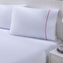 Jogo De Cama Lençol 100% Algodão Percal 150 Fios Queen Gran Moratta 3 Peças - Branco E Rosa