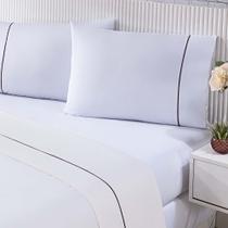 Jogo De Cama Lençol 100% Algodão Percal 150 Fios Queen Gran Moratta 4 Peças - Branco E Palha Jogo De Cama Lençol 100% Algodão Percal 150 Fios Queen Gran Moratta 4 Peças - Branco E Palha