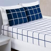 Jogo De Cama Lençol 200 Fios Austin King 03 Peças - Marinho