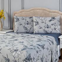 Jogo de Cama Lençol Beija-flor Azul/Cinza SOLTEIRO 03 Peças - Estampado Percal 300 Fios Acetinado Jogo de Cama Lençol Beija-flor Azul/Cinza SOLTEIRO 03 Peças - Estampado Percal 300 Fios Acetinado